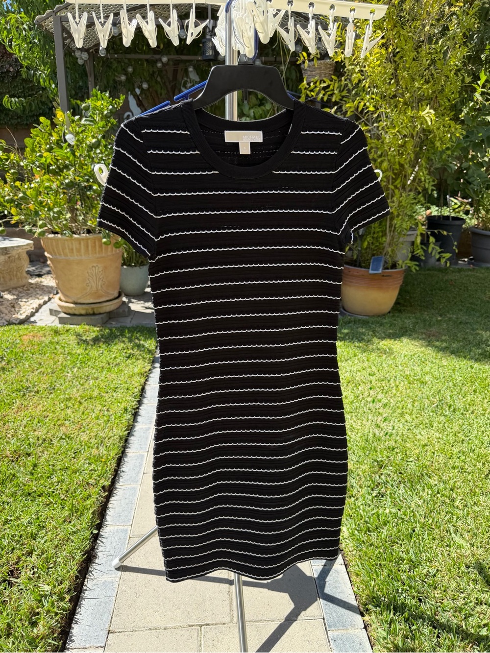 Michael Kors Black and White Short Sleeve Knit Dress